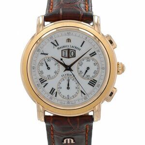 Maurice Lacroix MP Flyback  15829 White Chrono Roman Dial Leather Band Watch